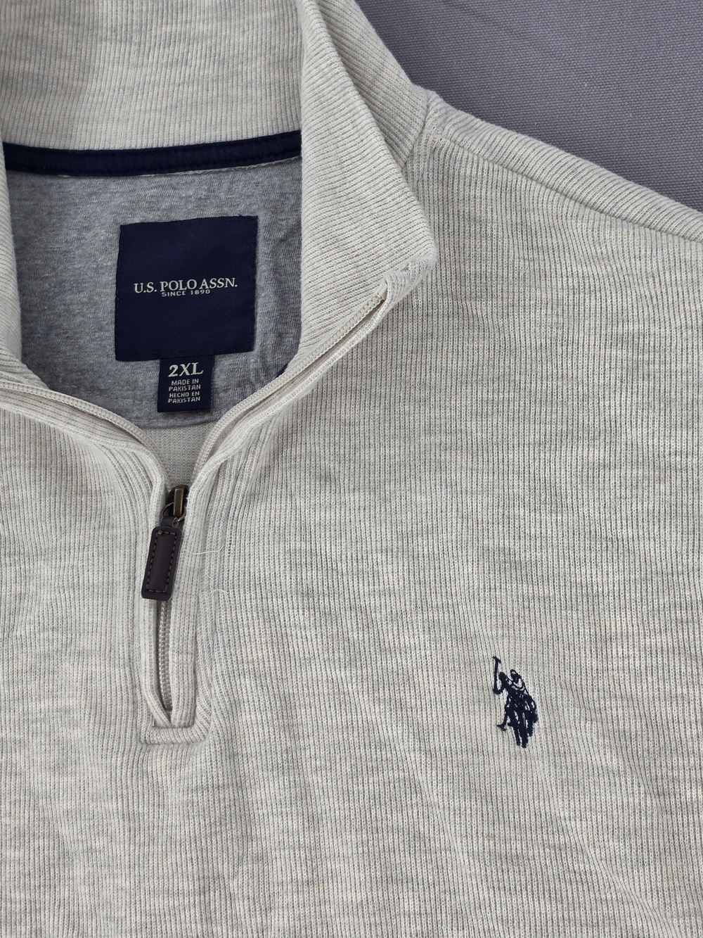 U.S. Polo Assn. Men's Light Gray Half-Zip Sweater with Navy Logo
